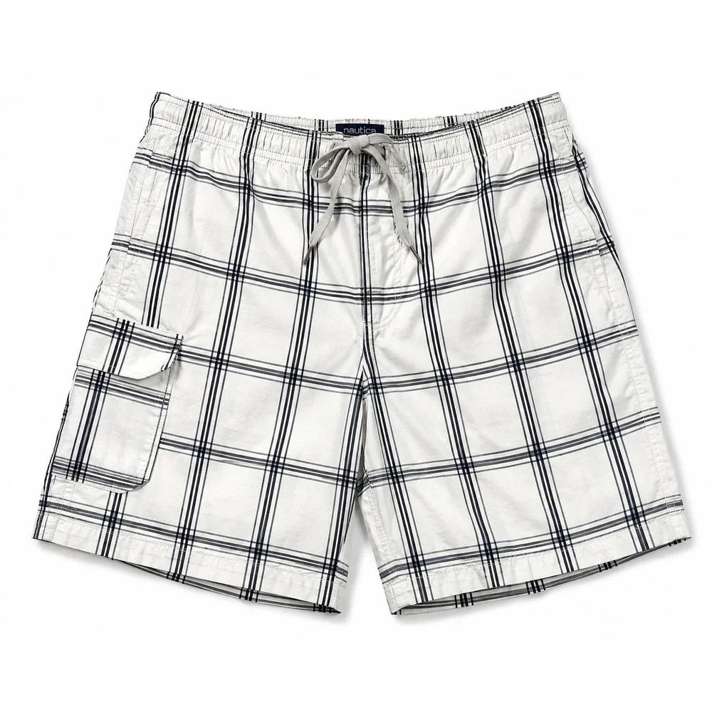 OP Ocean Pacific Opflex Men's Lg 36-38 Board Shorts Plaid White Y2K Style Swim
